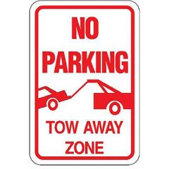 No Parking Tow Away Zone with Car Being Towed Sign