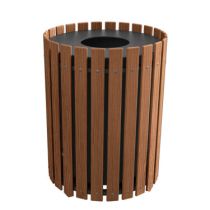 Round Slatted Trash Receptacles - Wood Grain Naturals